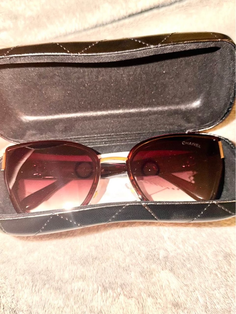 CHANEL Brown Gradient Lens Sunglasses with Gold Accents